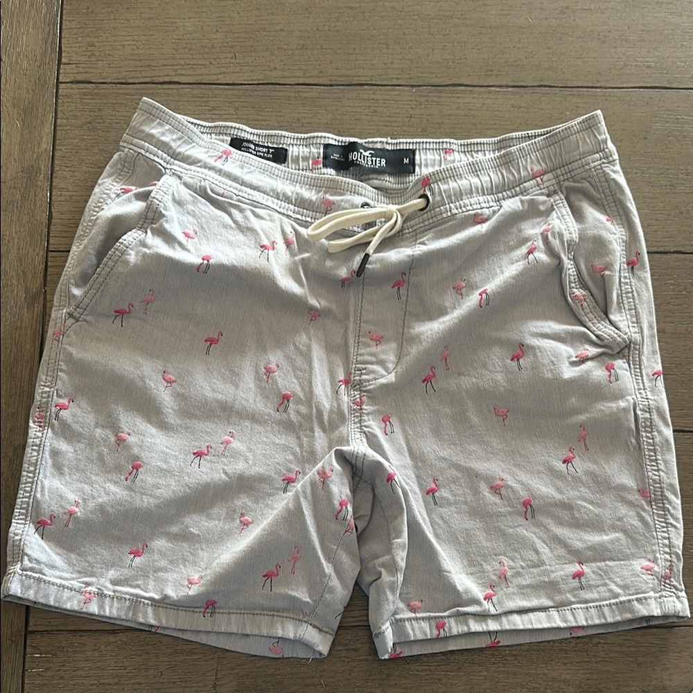 Gray Flamingo Print Shorts